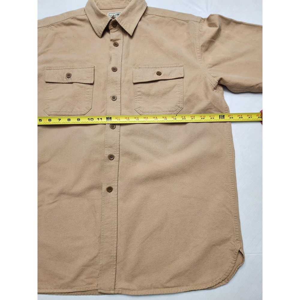 L.L.Bean Shirt Mens Large Tan Button Up Long Sleeve Cotton Two Pockets Workwear - Picture 11 of 13